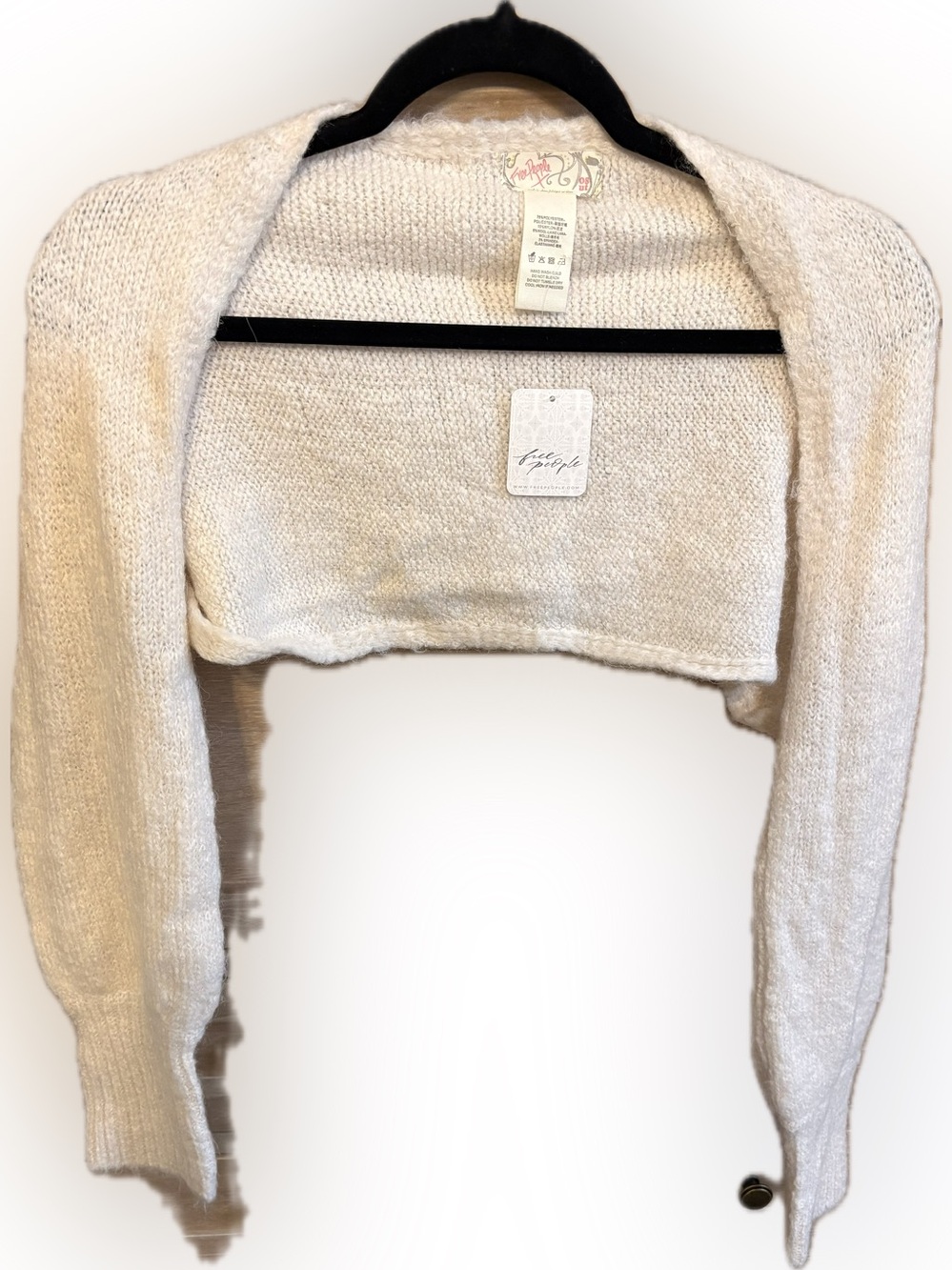 Free People Cream Knit Cropped Open-Front Shrug